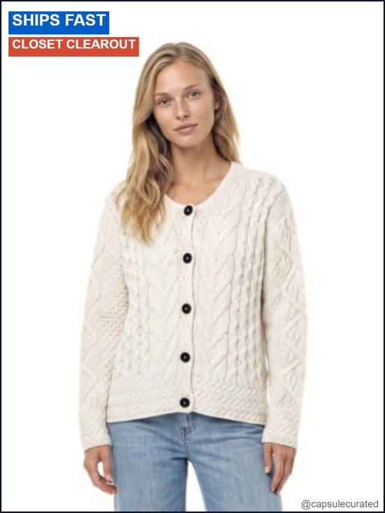 Sweaters - Irish Cable Knit Merino Wool Cardigan for Women Made in Ireland